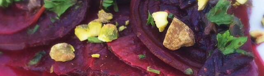 Beet “Gratin” with Crushed Pistachios