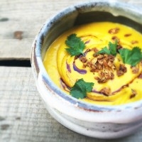 Gingered Coconut Pumpkin Soup with Savory Sumac Granola––The ultimate fall weather soup that is a cinch to make